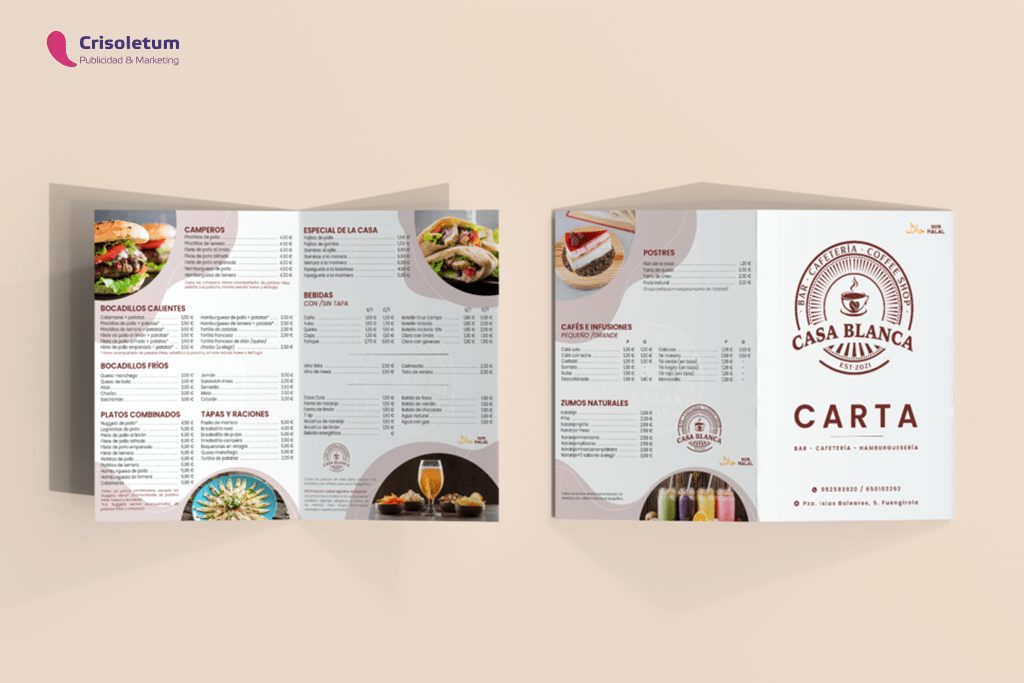 Cartas y menús para bares y restaurantes CASABLANCA